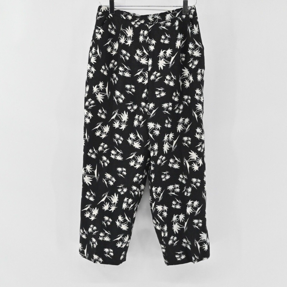 LAURA ASHLEY Womens Pants Size 8 Black Palm Tree Print Linen High Rise Crop Boho